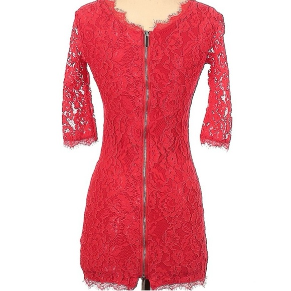 Red Lace Exposed Zipper Mini Dress Small - Picture 3 of 11